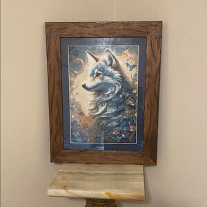 NEW HANDMADE FRAMED DIAMOND ART WOLF WITH WOODEN FRAME.